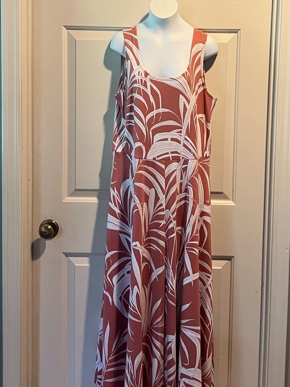 Alfani Rust and White Palm-Print Maxi Dress